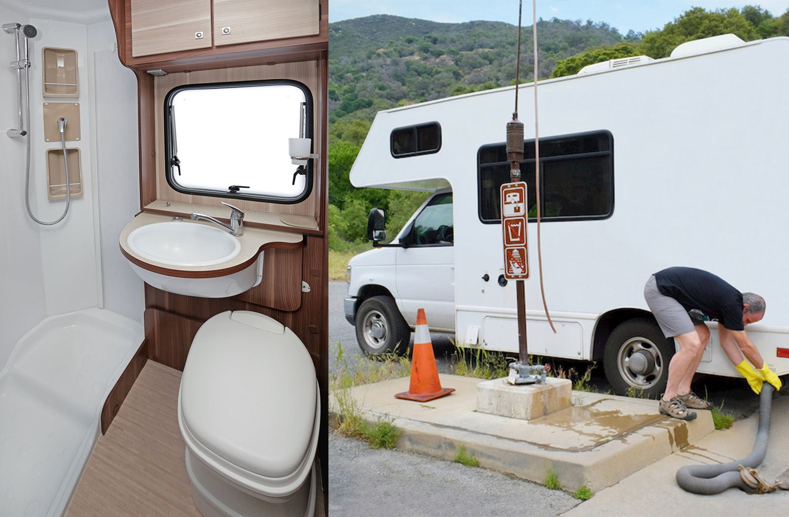 Portable RV/camper toilet and holding tank setup in Tuscaloosa, Alabama