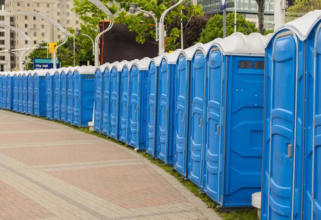 Seasonal porta potty units set up at a Tuscaloosa, Alabama venue